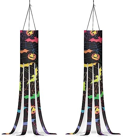 Showudesigns Spinnennetz-Windsack, 99 cm, Halloween-Windsack, Outdoor-Hängedekoration für Bäume, Garten, Terrasse, Hof, Balkon, Windsocke, Flagge, Fledermaus, Kürbis, Zubehör, Schwarz