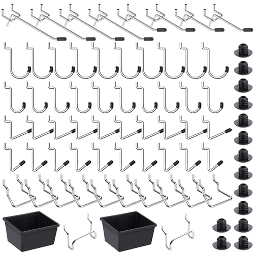 FRIMOONY Assortimento di Ganci per Pannelli Forati, per Organizzare Diversi Utensili, 110 Pezzi, di Cui 50 sono Serrature per Ganci