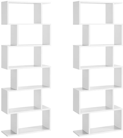VASAGLE Bücherregal, 2er Set, Regal mit 6 Ebenen, Standregal, Büroregal, freistehend, Dekoregal, zur Präsentation, modern, für Wohnzimmer, Schlafzimmer, Büro, weiß LSS037W01