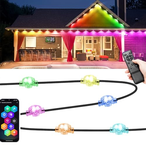 SUBOSI 15m Wifi intelligent rgbww avec IC éclairage extérieur permanent lampe murale spot encastré avec 36 Lumières avant-toit,DC12V,Luminaire Extérieur avec alexa, Assistant Google,IP67 Étanche