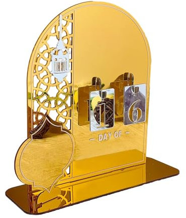 Ramadan Kalender, 2024 Eid Mubarak Kalender Dekoration, Eid Mubarak Adventskalender, DIY Ramadan Dekorationen Countdown-Kalender für Zuhause (Gold)