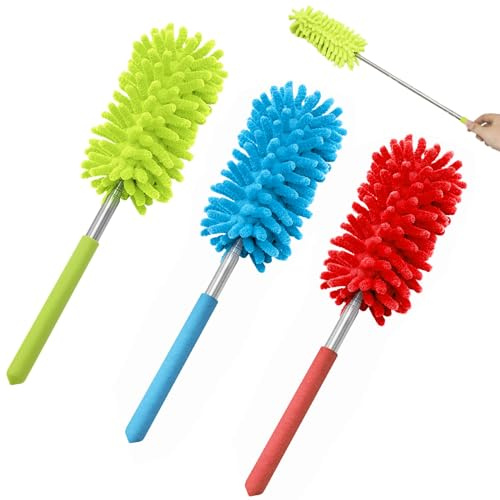 Feather Duster - Extendable Microfiber Dusters for Cleaning 3Pack Washable Dusting Brushes with Telescoping Pole for Car, Computer, Air Conditioning, TV - Ideal for Daily & Holiday Cleaning
