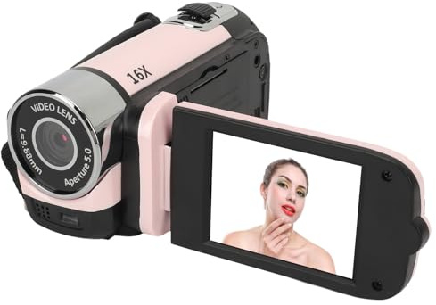 Annadue Video Camera Digital Camcorder 16MP, Portable Vlogging Camera 1080P Video Recorder with 16X Digital Zoom, 2.4 inch Rotation Screen DV Camcorder Support Loop Recording (Pink)