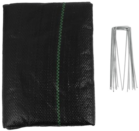 BESPORTBLE Bâche de Désherbage en Polypropylène Tissé Noir 1x10 M avec 10 Piquets de Fixation Résistants UV pour Jardin Potager Extérieur Contrôle des Mauvaises Herbes Solide