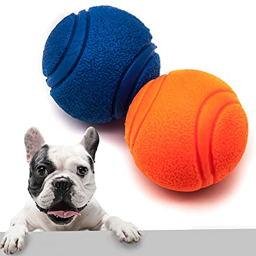 Petopedia Starker Vollgummi-Ball, hohe Sprungkraft, robust, unzerstörbar, praktisch interaktives Hundespielzeug gegen Langeweile, starke Naturkautschukbälle für Hunde, Blau + Orange (2 Bälle), 5,1 cm,