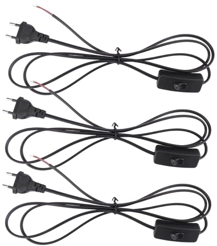 Powice 3 Stück Kabel mit Stecker,Anschlusskabel,1,8m Kabel mit Schalter und Stecker,Kabel mit Schalter,Stecker mit Schalter,Geeignet für Lampen, Tischlampen, Stehlampen(Schwarz)