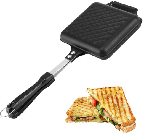UNGFEI 15.5x16x36cm Camping Double Non Stick Stove Top Toastie Maker, Portable Grilled Cheese Sandwich Toaster for Making Waffles, Meat, Eggs, Toast