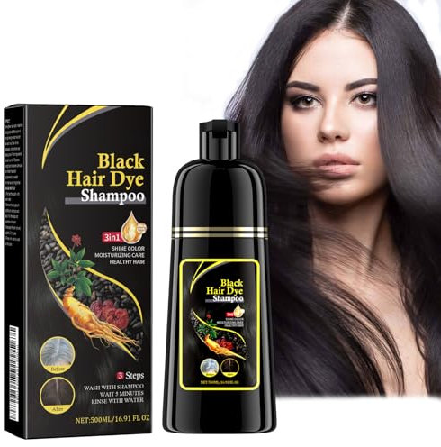 Tkekruh Black Shampooing 500ml, Instant Black Hair Shampooing 3 en 1, Colorant Noir Instantané, Shampoing Naturel et longue Durée, Shampoing avec Ingrédients Végétaux pour Homme et Femme