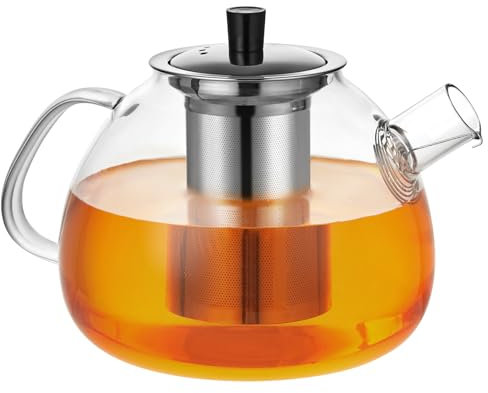 Theiere Avec Infuseur 1,6 litre, Theiere Verre Chauffant Transparent avec Filtre Amovible en Acier Inoxydable, Adapté au thé Parfumé, thé Vert, thé Noir, thé Aux Fruits (Théière)