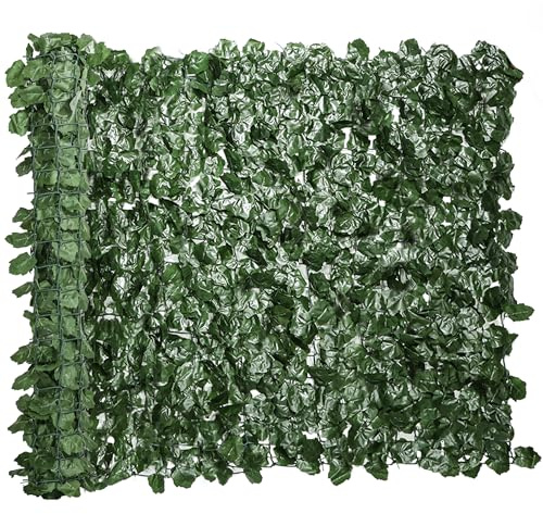 Outsunny Siepe Artificiale Schermo Decorativo Rotolo 3L x 1H m Fogliame Realistico Anti-UV Verde Scuro
