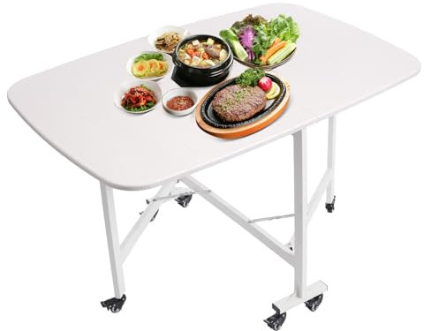 Susoso Tavolo pieghevole multifunzione, portatile, pieghevole, rettangolare, pieghevole, con 6 ruote universali, capacità di carico 100 kg, per giardini, colore: bianco