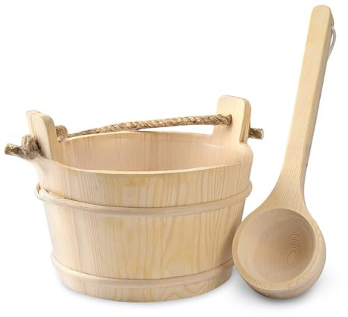 XUEYEGONGJI Sauna Seau Sauna Seau et louchet Kit de Sauna en Bois 4L avec poignée épaisse en Plastique-Liner