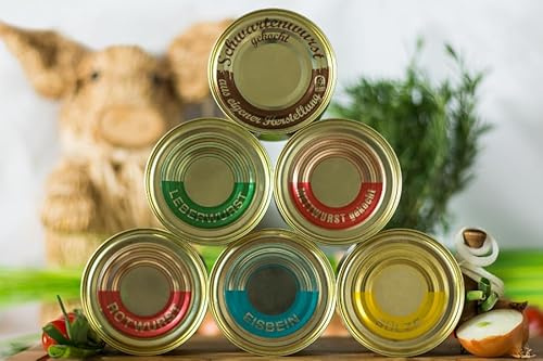 Original Eichsfelder Wurstspezialitäten I 6 x Wurstkonserven in Dose I Probierpaket I Eisbein I Rotwurst I Mettwurst I Sülze I Schwartenwurst I Leberwurst I Fleischerei Weber I Eigene Herstellung