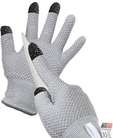 PATIKIL Cut Resistant Gloves, Touchscreen Level 5 Protection Cutting Gloves Anti Cut Kitchen Work Glove for Mandolin Slicing Oyster Shucking Whittling Wood Carving, Gray, Medium