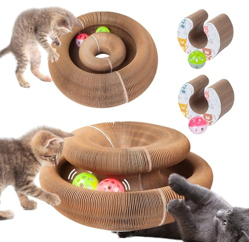 Kitty Kurlz Cat Toys, Connectable Two-Pack Accordion Scratcher with Ball