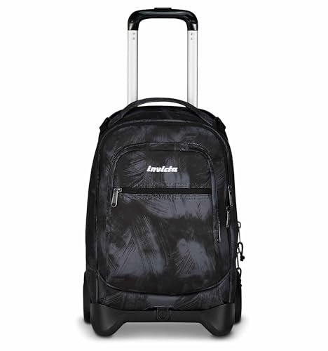 Invicta Trolley Schule Plug, Schwarz, 3 in 1, Doppel-Rucksack mit abnehmbarem Wagen, PC-Tasche, Trinkflasche, 34 l, für mittlere und obere Schule, Reisen, Rucksack für Jungen, Schwarz , Taglia unica
