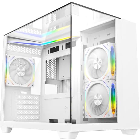 CiT Eclipse Gaming PC Case, White Micro ATX PC Case with 3 ARGB PWM Fans | Dual chamber computer case with 30 percent tinted tempered glass on three sides, 3 PWM ARGB fans and 360mm radiator room