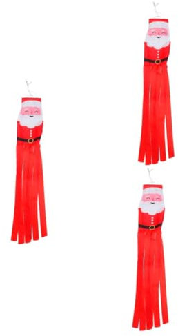 POPETPOP 3 Pcs Christmas Windpipe Flag Outdoor Sign Tree Windsock Flags Xmas Decorative Wind Banner Wind Sock Nutcrackers Solar Lights Outdoor Hanging Fall Decoration Roof Pole Red Cloth