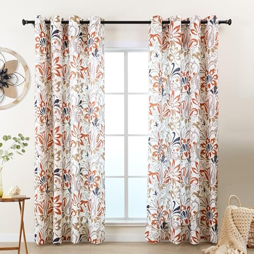 L.Z.E LZE2229E-OR175 - Tende botaniche con occhielli, per soggiorno, camera da letto, finestre, opache, traslucide, semitrasparenti, lunghezza 175 cm, lunghezza