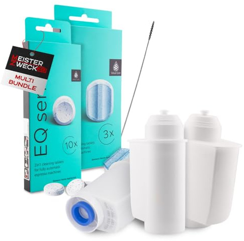 MEISTERZWECK4U Pflegeset Kaffeevollautomaten - 3x Wasserfilter, 1x Entkalkungstabletten, 1x Reinigungstabletten, Reinigungsbürste - Reinigungsset kompatibel mit Siemens, EQ Series, Supresso, Bosch