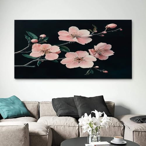 ZORYAN Fiore Di Pesco Quadri Moderni su Tela per Soggiorno e Camera da Letto Stampe Senza Cornice 70x140cm, Decorazioni da Parete Nero Quadri Moderni Soggiorno e Camera da Letto
