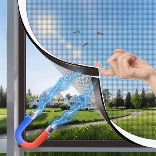 HOFUDON Fliegengitter Fenster Magnet,150x180cm DIY Insektenschutz Magnetfenster