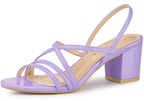Allegra K Sandalias De Tiras Talón Abierto Tacones Gruesos para Mujer Lila-1 40