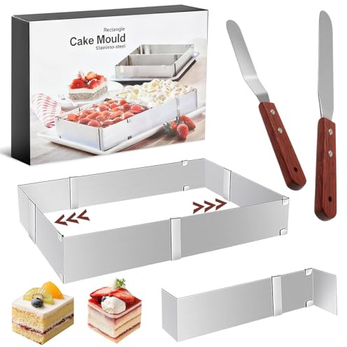 Moule Rectangulaire Patisserie,Cadre Pâtisserie Rectangulaire Réglable,Pâtisserie avec 2 Spatules et 1 Séparateur