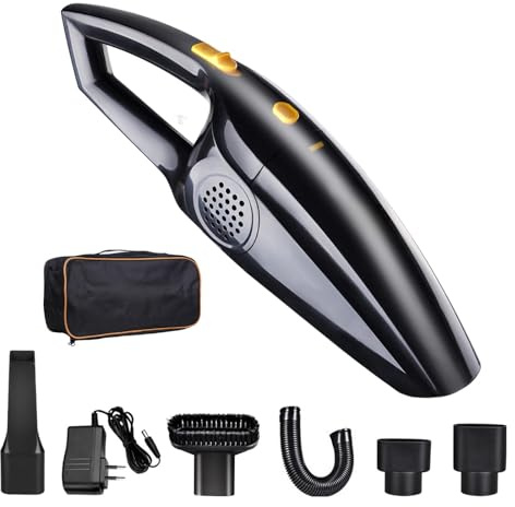 DEWEL Aspiradora de Mano Inalámbrica, Aspiardora 6000PA con Carga Rápida Ideal para Coche y Hogar, Filtrado Lavable 4 Boquillas para Diferentes Escenarios Residuos Secos y Húmedos