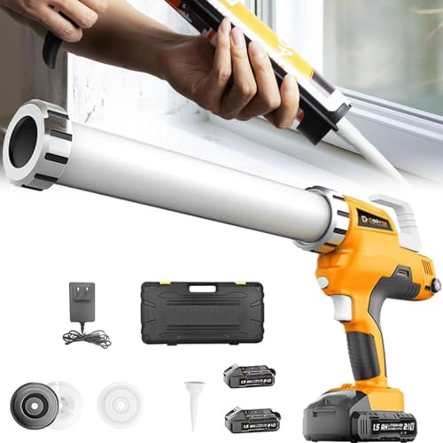 Cordless Electric Caulking Gun Compatible with 18V Battery, 6 Adjustable Speeds, LED Light, Dripless Design, 20oz/600ml Cartridge for Filling and Sealing
