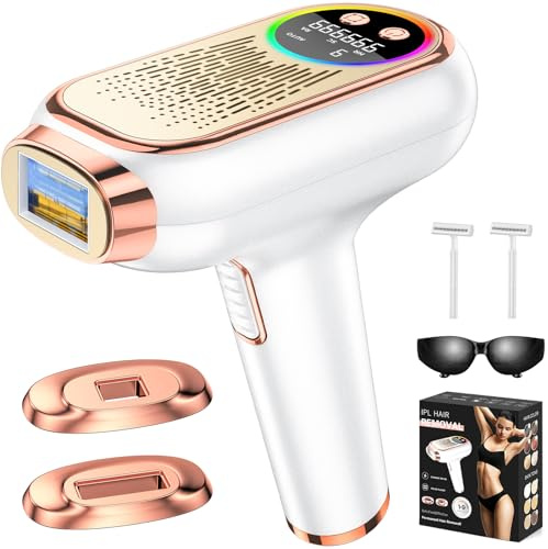 NIKYJM Épilateurs lumière pulsée, 6.8cm² Gros Calibre Épilation laser IPL, 9 Vitesses et 3 Fonctions HR/SC/RA, Appareil d'épilation (Or rose)