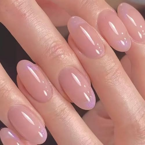 KaleidNail kort mandel naglar för att klistra fast falska naglar fullständig täckning konstdesign 24 stycken naken gradient genomskinliga konstgjorda naglar för kvinnor och flickor