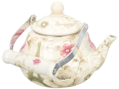 DEARMAMY Bollitore Smaltato per Tè Manico in Ceramica, Teiera Casalinga a Forma di Goccia, Conduzione Termica Efficiente e Design Decorativo Elegante