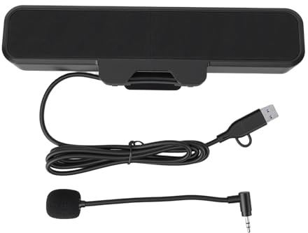 Risegun Haut-Parleur d'ordinateur avec Micro Amovible, câble USB, contrôle du Volume, Bouton de sourdine, Facile à Fixer sur l'écran, pour Les réunions de Jeu, Les Cours en Ligne,