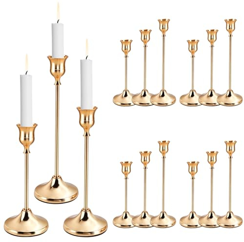 INTERWARM 15 Stück 3 Größen Goldene Spitzkerzenhalter Dekorativer Kerzenhalter Kerzenständer Aus Metall Kerzenständer Set Für Die Heimdekoration Hochzeit Essen Party Jahrestag