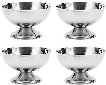 aqxreight Dessertskålar i Rostfritt Stål Set Om 4 med Gafflar Metallglasskoppar för Tårtpudding Snacks Festservering Hem eller Restaurang Använd Rostfria Skålar
