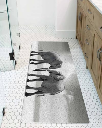 Elephant Shower Mat Non Slip Bathtub Mat Gray Gradient Cloud Sky Animal Bath Mat Soft Loofah Shower Mats for Shower Tub Bathroom Quick Drying Foot Mat, 16x40 Inch