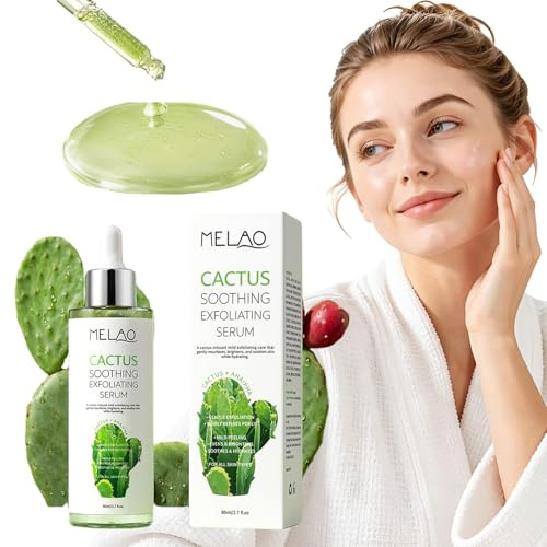 Elitzia Cactus Exfoliating Serum AHA PHA Niacinamide Peptides Pores 80ml | Brightening Serum for Blackheads Rough Texture, Non-Comedogenic Water-Light Gel,Unclogs Pores Smooths Skin ETC80