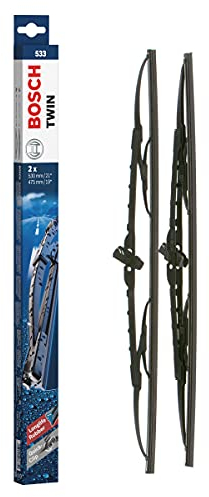 Bosch Balais d'Essuie–Glace Plats Conventionnel Twin 533, Longueur: 530mm/475mm – 1 Paire de Balais avant