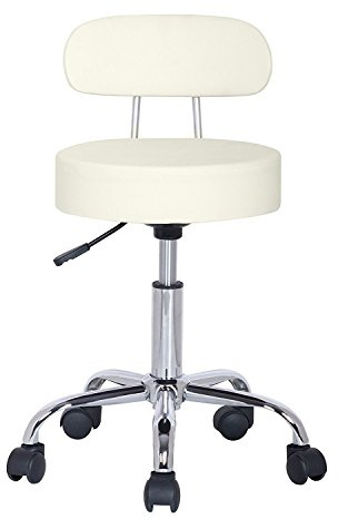 Crisnails® Silla Giratoria, Taburete Giratorio, con Respaldo, Pies con Ruedas, Altura Ajustable, para Salón, Peluquería, Bar y Oficina (Blanco)