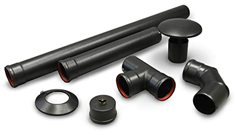 S & M 485633 kit accessori + tubo smaltato resiste fino a 850 °C per stufe E camini Pellet con canale di Ø 80 mm, Nero