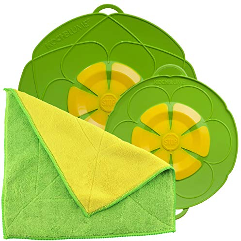 Kochblume Spar-Set für Töpfe von 14 bis 24 cm mit Microfasertuch als Set in der bunten Box | Silikon Überkochschutz für Töpfe und Pfannen (Limette)