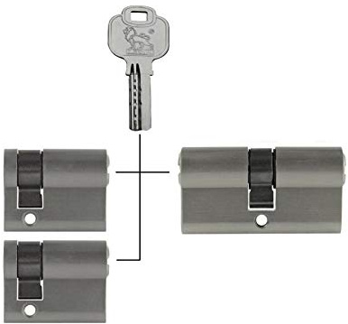 3 x låscylindrar lika låscylindrar (2 x halvcylinder 40 mm 30/10 + 1x profilcylinder 60 mm 30/30) med nöd- och farofunktion inkl. 5 nycklar
