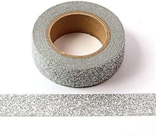 Syntego Rollen selbstklebendes, klebriges, glitzerndes Washi-Klebeband für dekoratives Handwerk, 15 mm x 5 Meter 2 Silber
