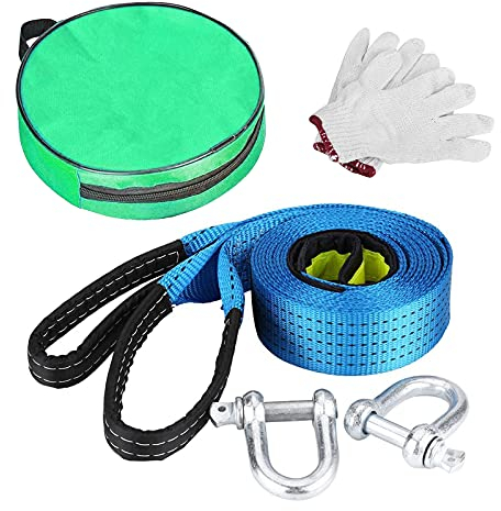 Abschleppseil Auto Abschleppgurt Auto Notfall-Abschleppgurt Schleppseil Hebeband Hebegurt Strapazierfähige Kordelzug KFZ Abschleppschlinge 5m 8T Zugkraft mit Rutsch Handschuhe und Aufbewahrungstasche