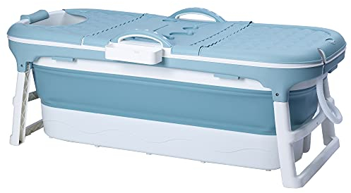 Schwänlein® Faltbare Badewanne Erwachsene | Ideal für kleine Badezimmer | mit Seifenkorb, Nackkissen, Praktisch und Tragbar (148, Blau)