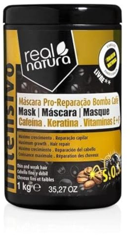 Real Natura - Máscara Sin Sal Pro-Reparación Bomba Café - Reparación y Fortalecimiento Intensivo - Hidratación y Suavidad - Protección Capilar - Fórmula Natural - 1 kg