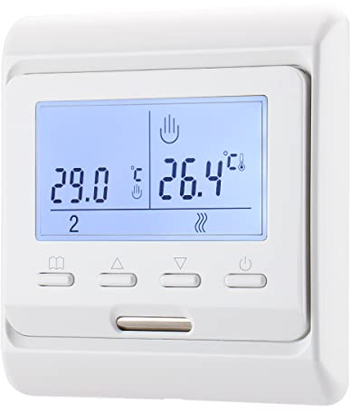 Wengart Termostato Retroilluminato da Incasso WG806,Digitale Programmabile,16A 230V Per Apparecchi di Riscaldamento Elettrici,Bianco