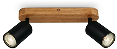 BRILONER Lamps - Ceiling Lamp Retro with Wood, 2-Burner Ceiling lamp Vintage, 2X GU10 Socket, Adjustable LED spot, Rustic Ceiling spot, Black Wood, 270 x 60 x 85 mm, 2922-025