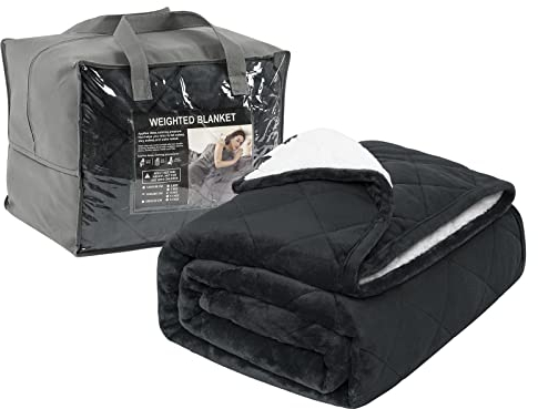WOLTU Coperta Ponderata per Adulti, Coperta Appesantita Double Face in Flanella e Lana d'Agnello, 7 kg 150x200 cm, Coperta Pesata Terapeutica per il Sonno, con Perle di Vetro, Antracite